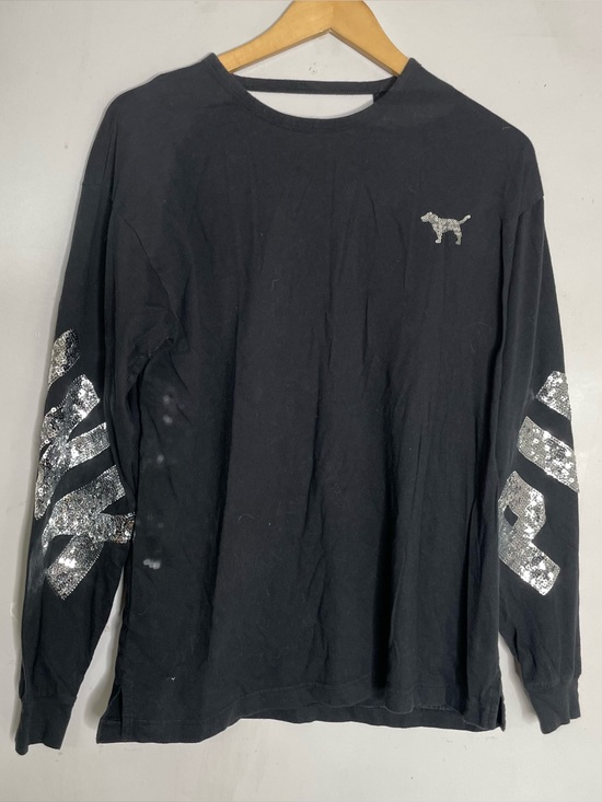 PINK Victoria's Secret Tops - PINK‎ Sequin Spell Out Long Sleeve Shirt Cutout Back Size Medium